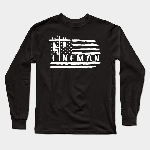 Lineman american flag, lineman worker american design Long Sleeve T-Shirt by colorbyte